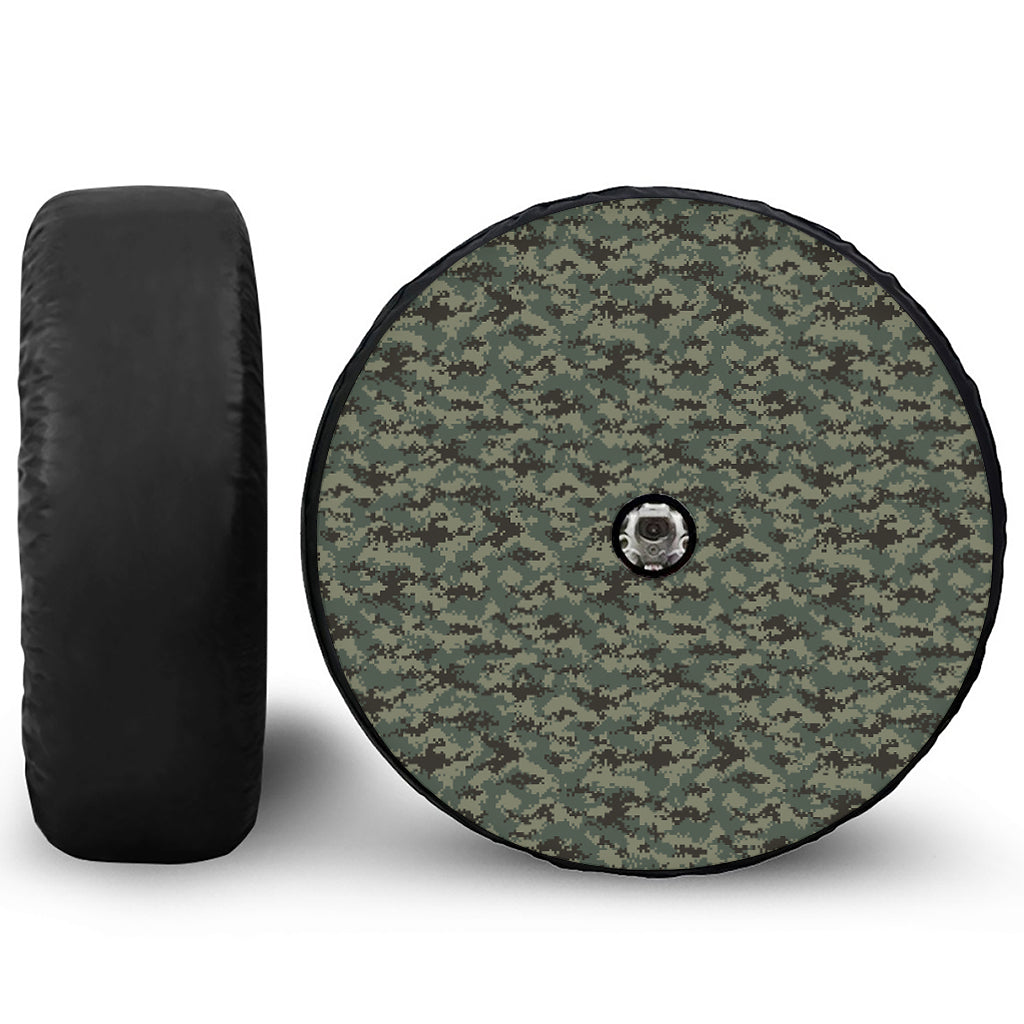 Forest Green Digital Camo Pattern Print Tire Cover With Camera Hole