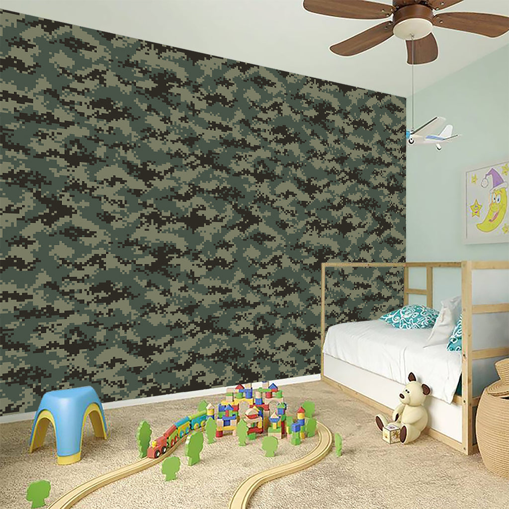 Forest Green Digital Camo Pattern Print Wall Sticker