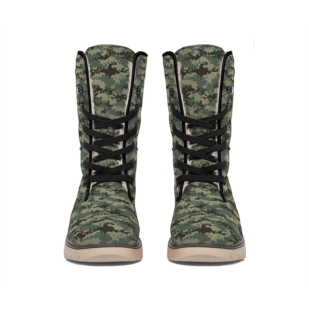 Forest Green Digital Camo Pattern Print Winter Boots