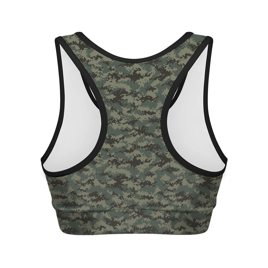 Forest Green Digital Camo Pattern Print Women's Sports Bra