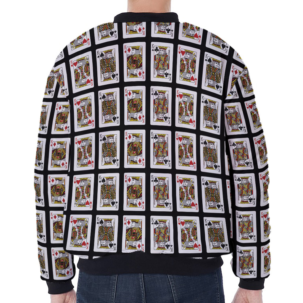 Four Kings Playing Cards Pattern Print Zip Sleeve Bomber Jacket