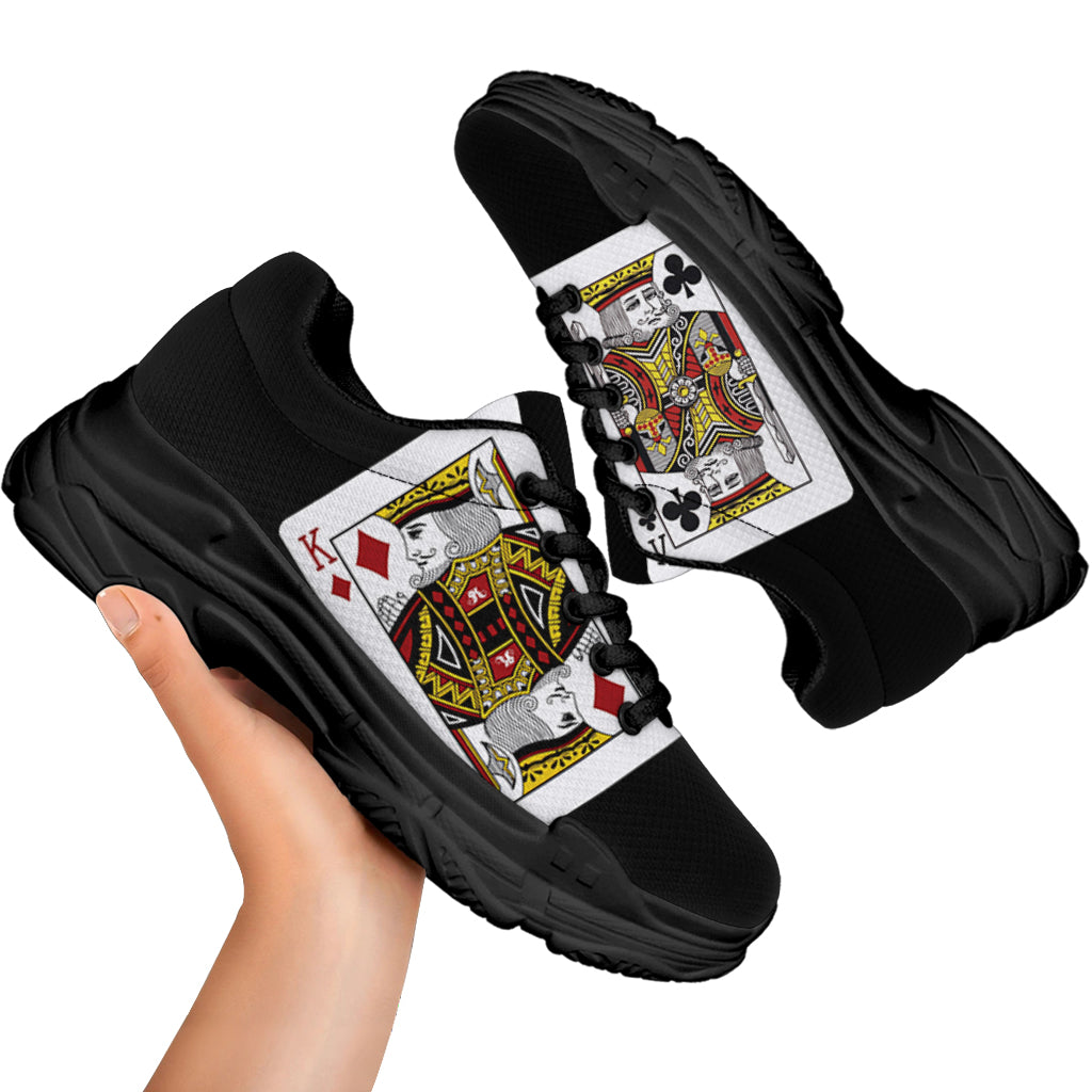 Four Kings Playing Cards Print Black Chunky Shoes