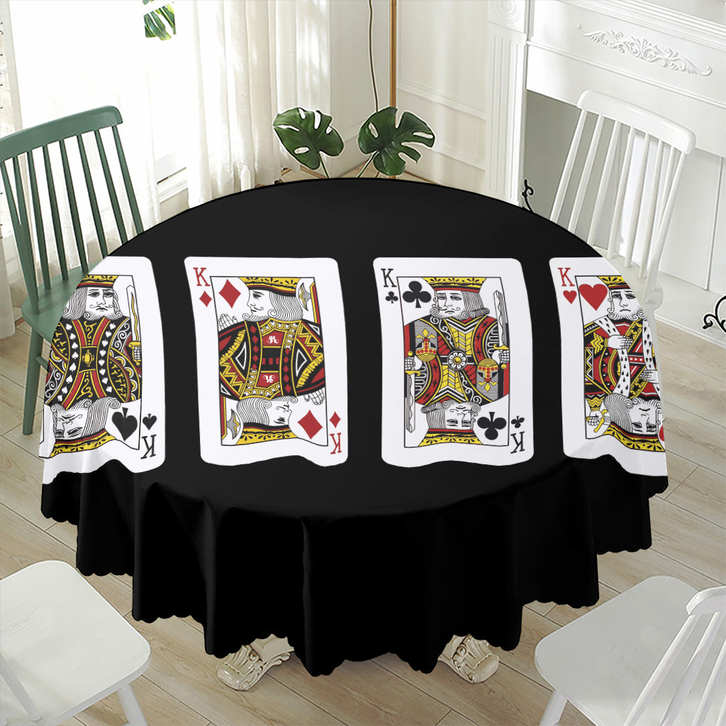 Four Kings Playing Cards Print Waterproof Round Tablecloth