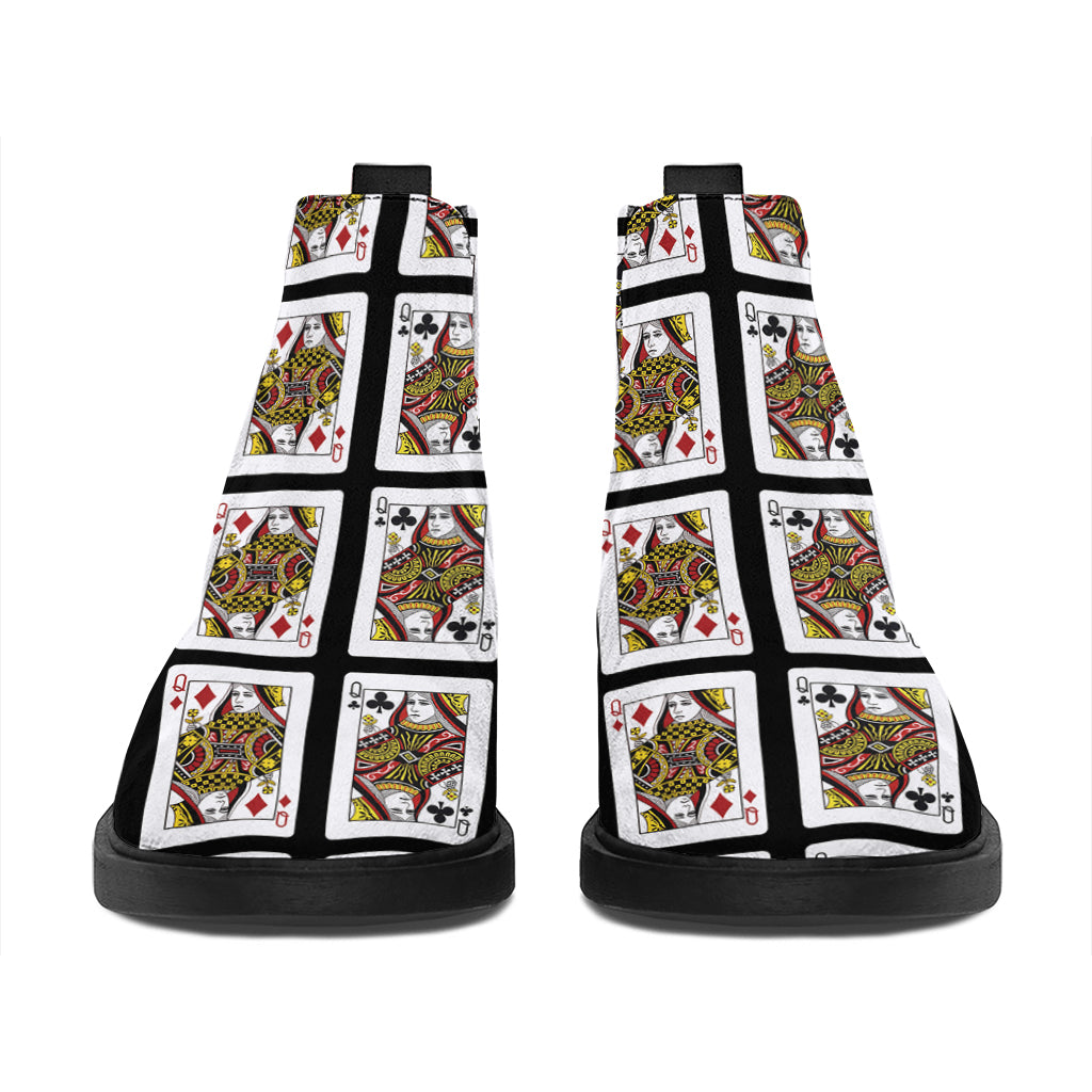 Four Queens Playing Cards Pattern Print Flat Ankle Boots