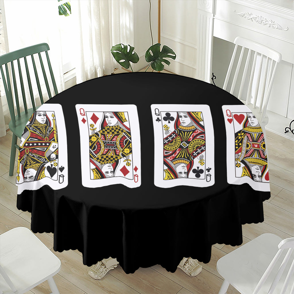 Four Queens Playing Cards Print Waterproof Round Tablecloth