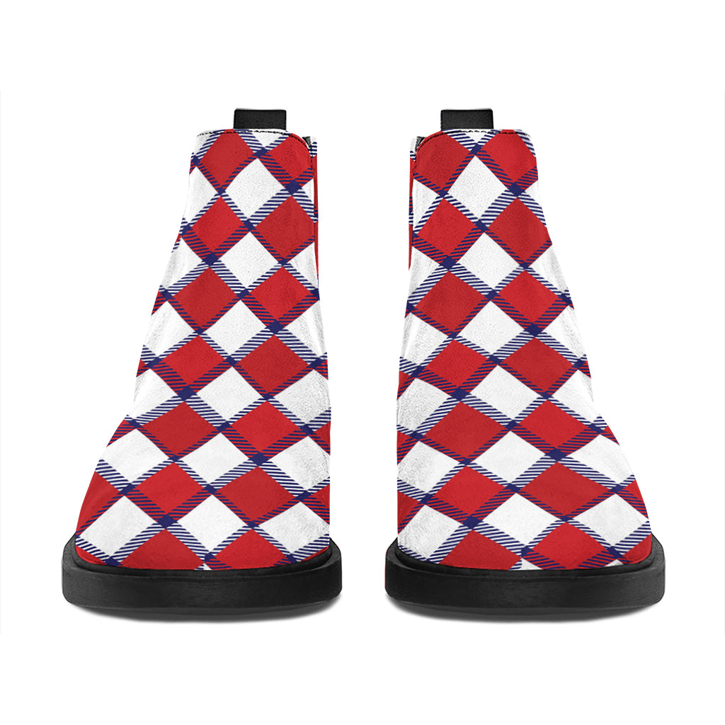 Fourth of July American Plaid Print Flat Ankle Boots