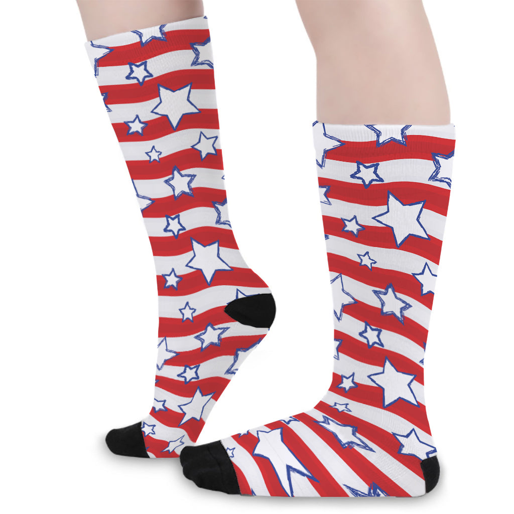 Fourth of July USA Star Pattern Print Long Socks