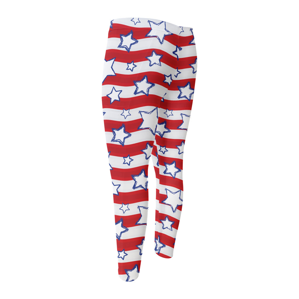 Fourth of July USA Star Pattern Print Men's Compression Pants