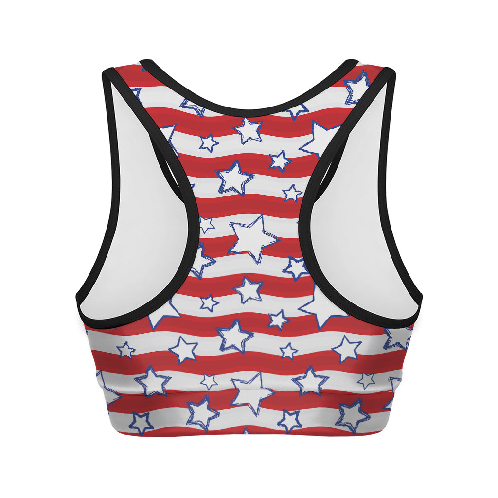 Fourth of July USA Star Pattern Print Women's Sports Bra