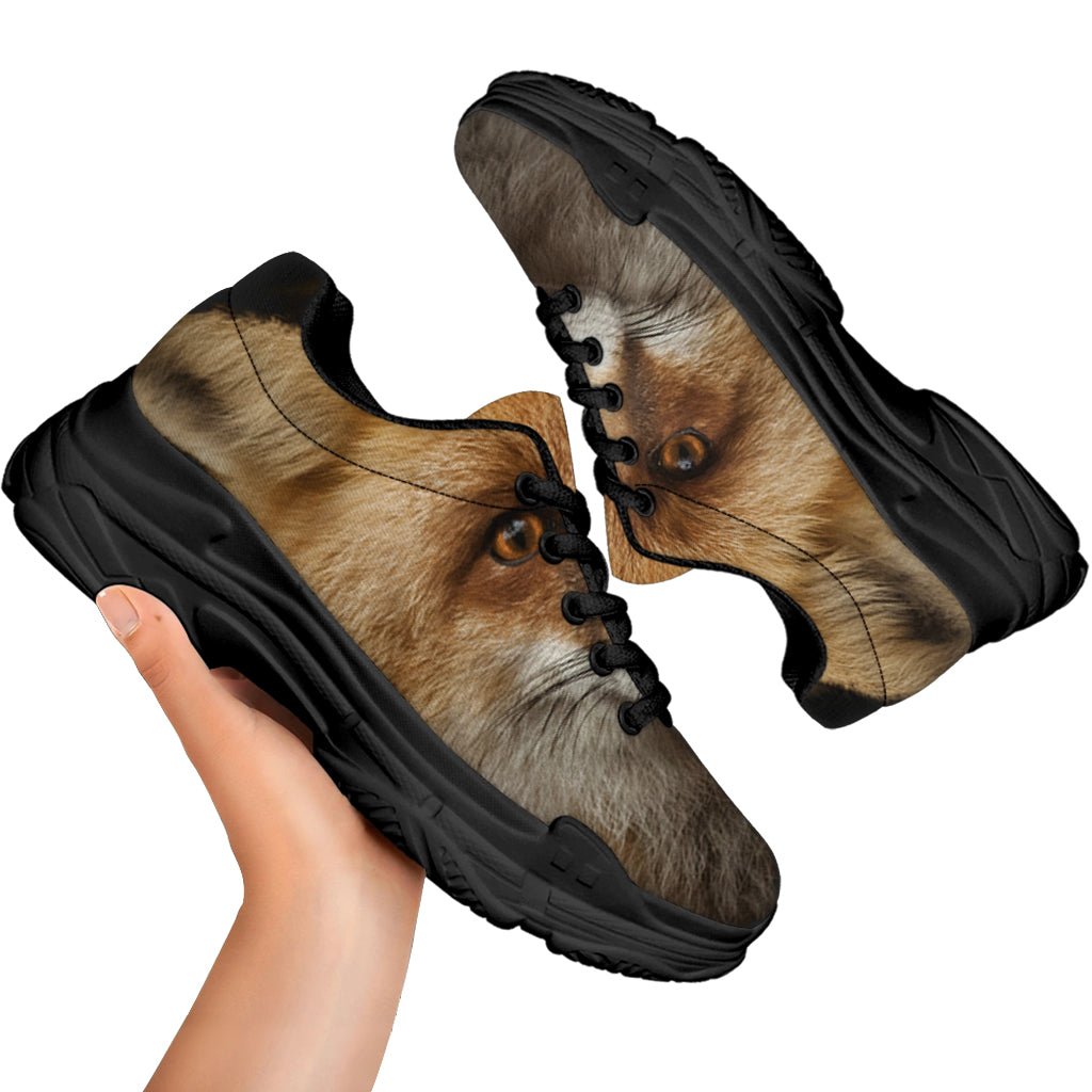 Fox Portrait Print Black Chunky Shoes