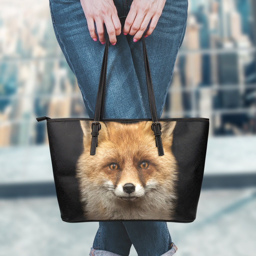 Fox Portrait Print Leather Tote Bag