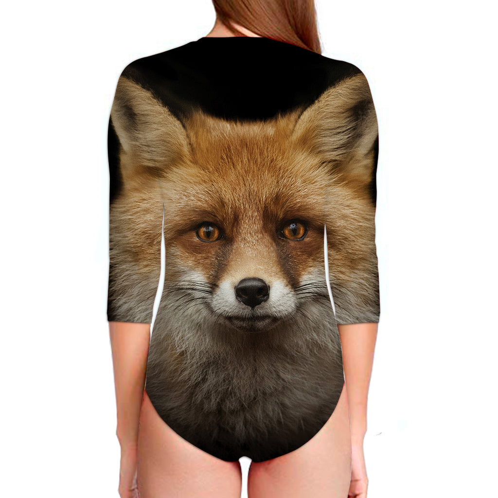 Fox Portrait Print Long Sleeve Swimsuit