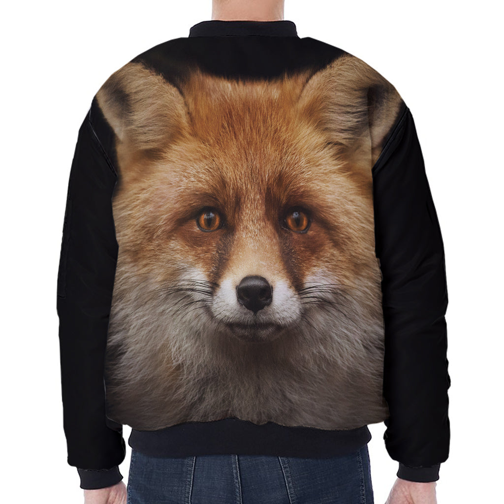 Fox Portrait Print Zip Sleeve Bomber Jacket