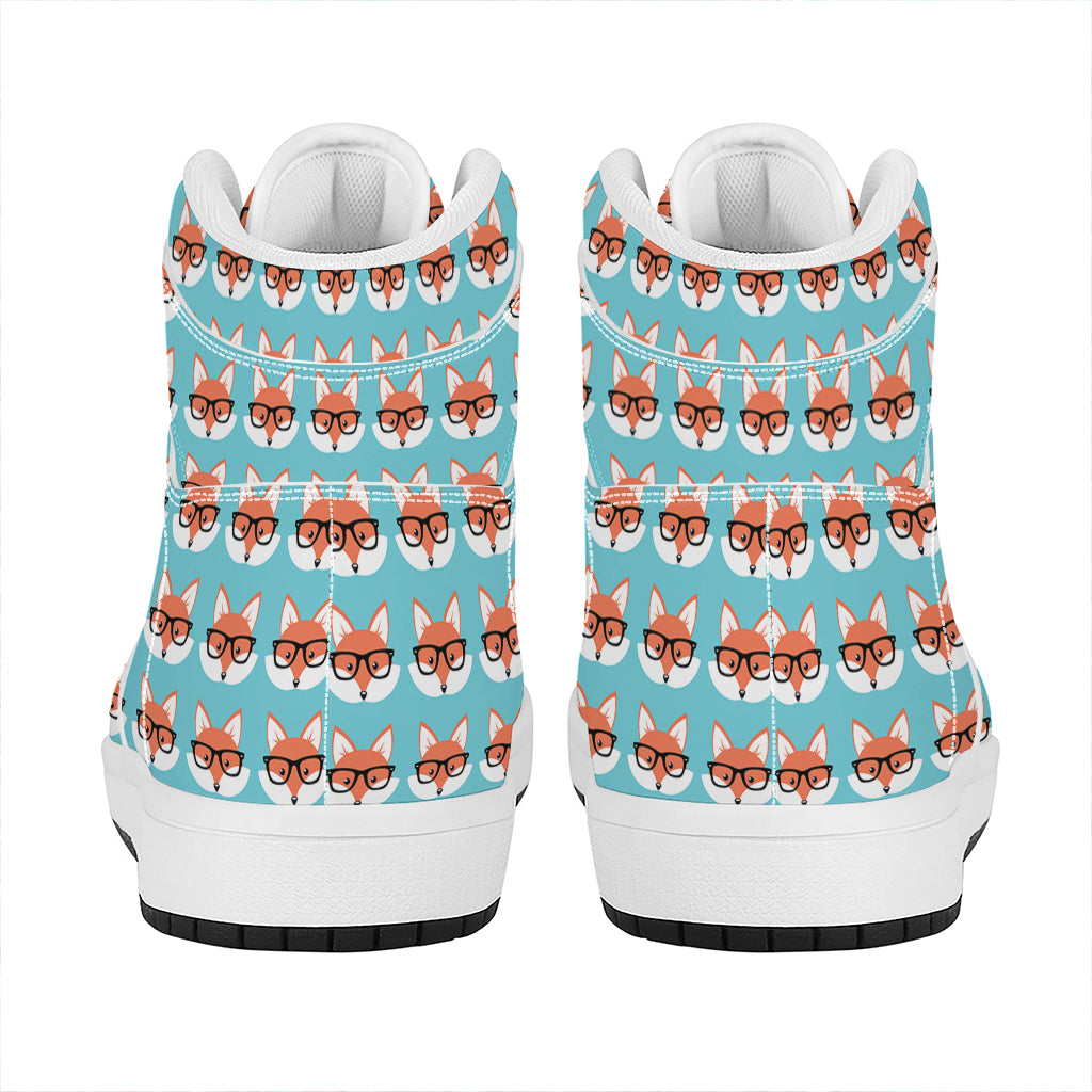 Fox With Glasses Pattern Print High Top Leather Sneakers