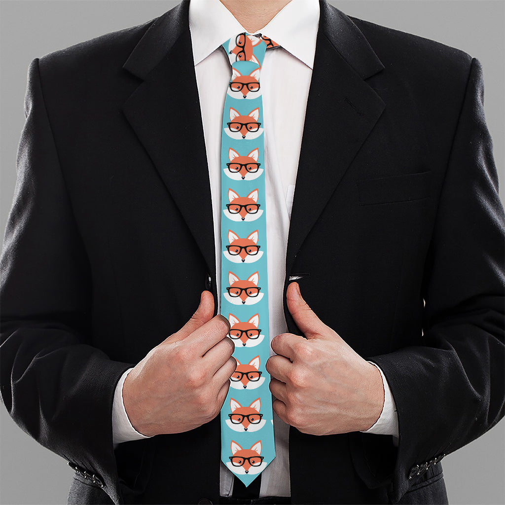 Fox With Glasses Pattern Print Necktie