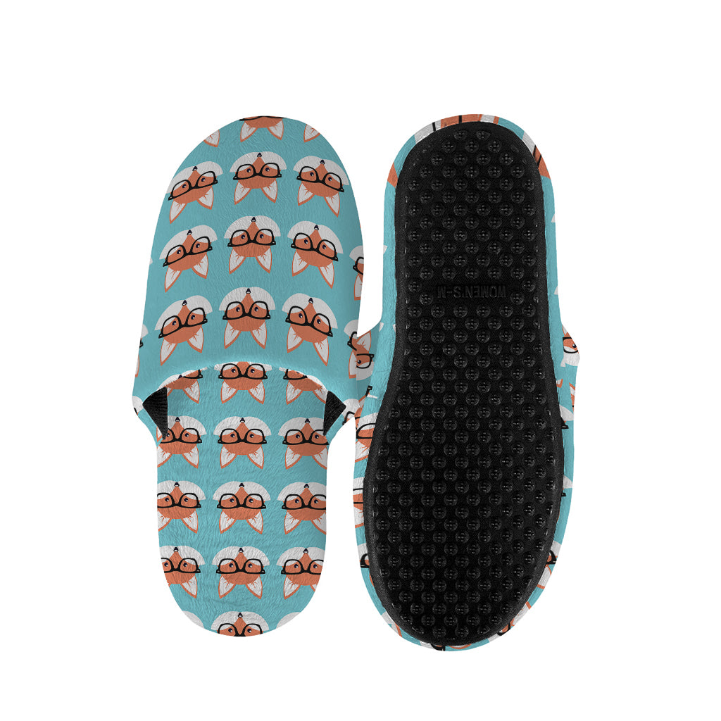 Fox With Glasses Pattern Print Slippers