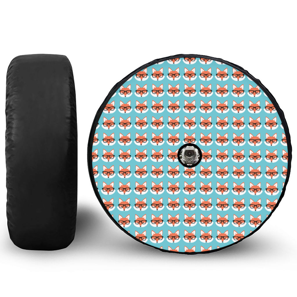 Fox With Glasses Pattern Print Tire Cover With Camera Hole