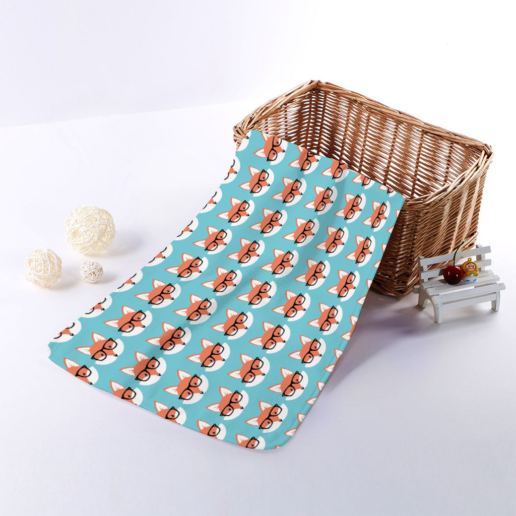 Fox With Glasses Pattern Print Towel