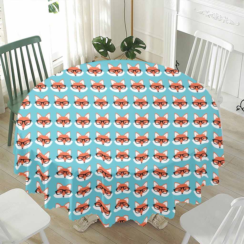 Fox With Glasses Pattern Print Waterproof Round Tablecloth