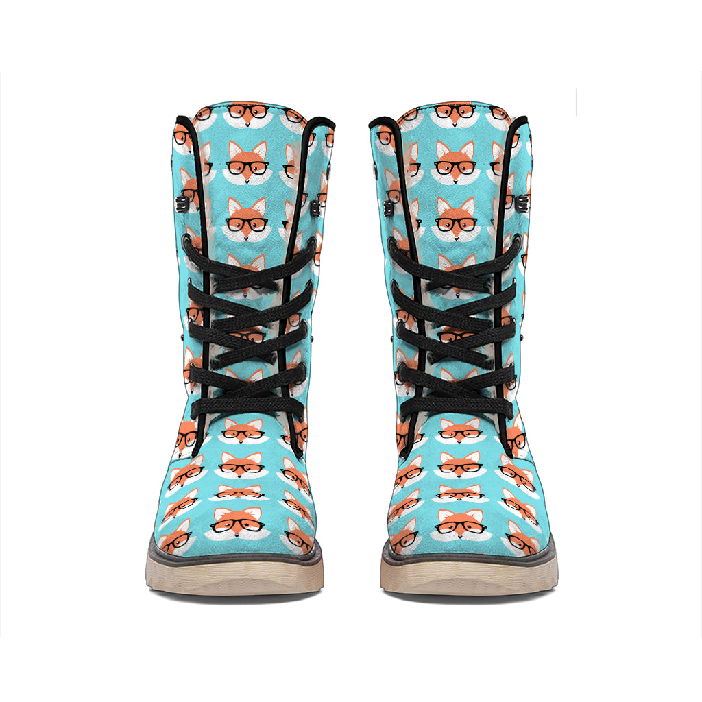 Fox With Glasses Pattern Print Winter Boots