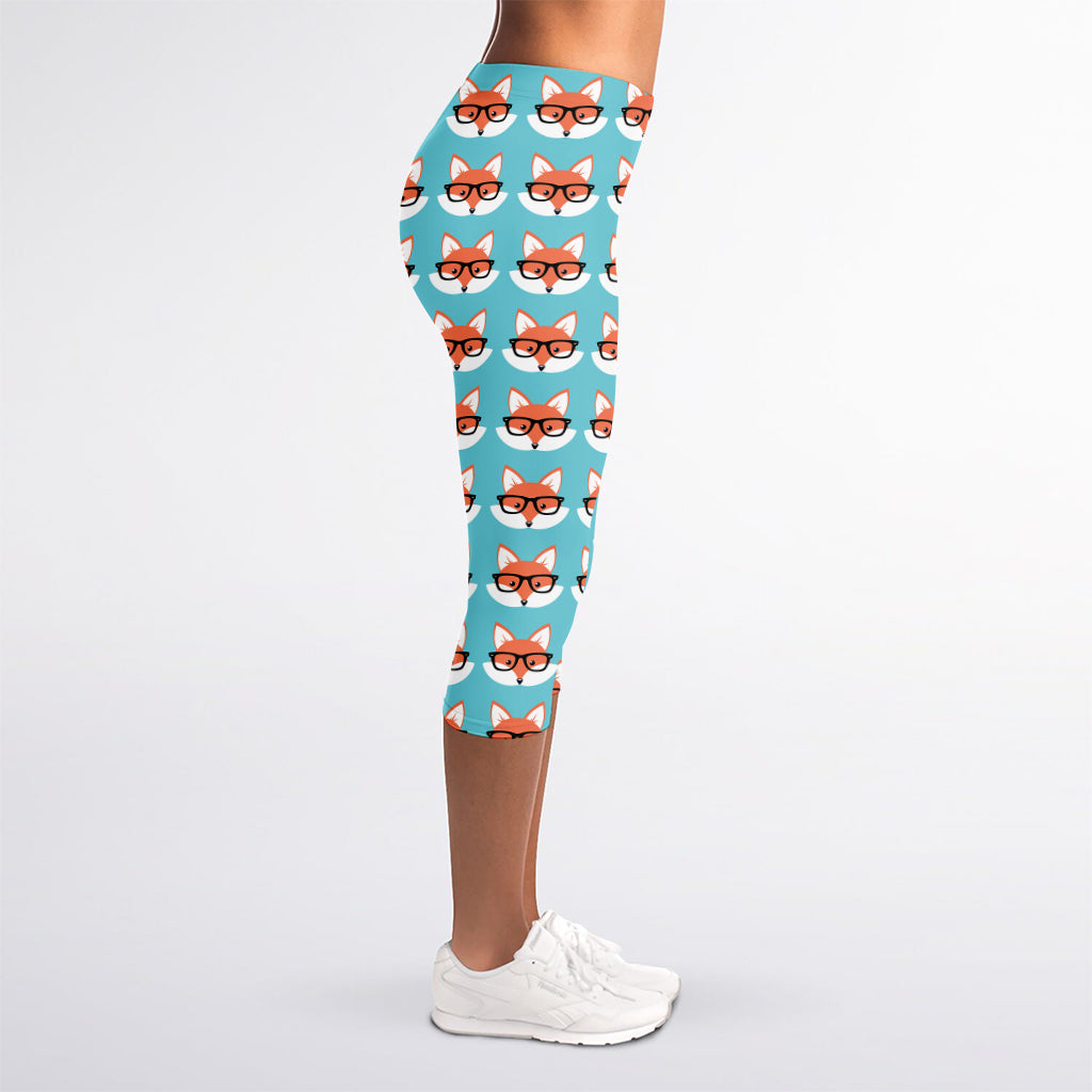 Fox With Glasses Pattern Print Women's Capri Leggings