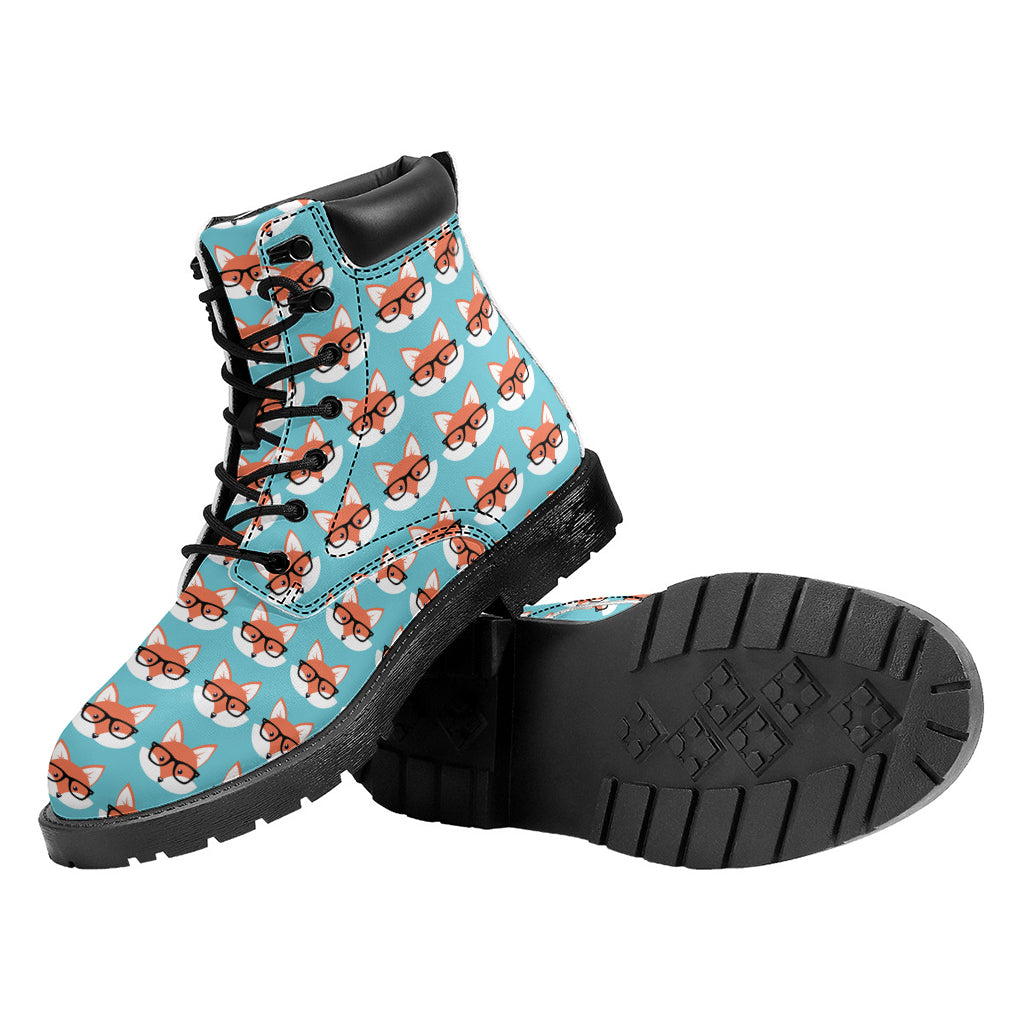 Fox With Glasses Pattern Print Work Boots