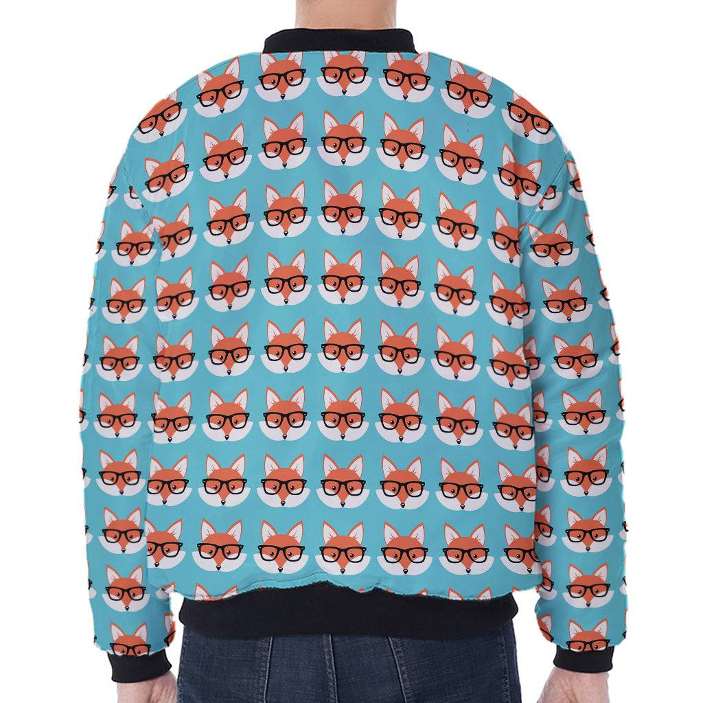 Fox With Glasses Pattern Print Zip Sleeve Bomber Jacket