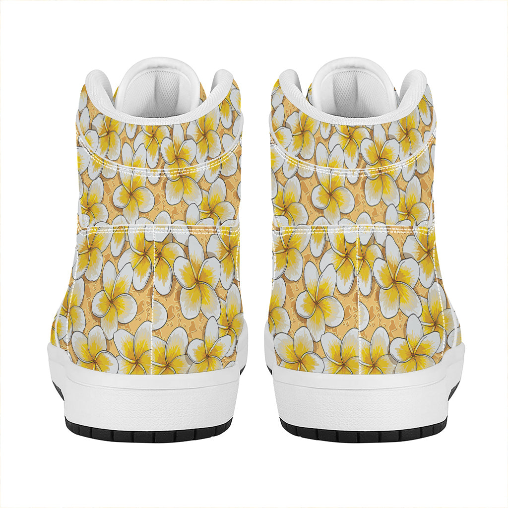 Frangipani Flower Pattern Print High Top Leather Sneakers