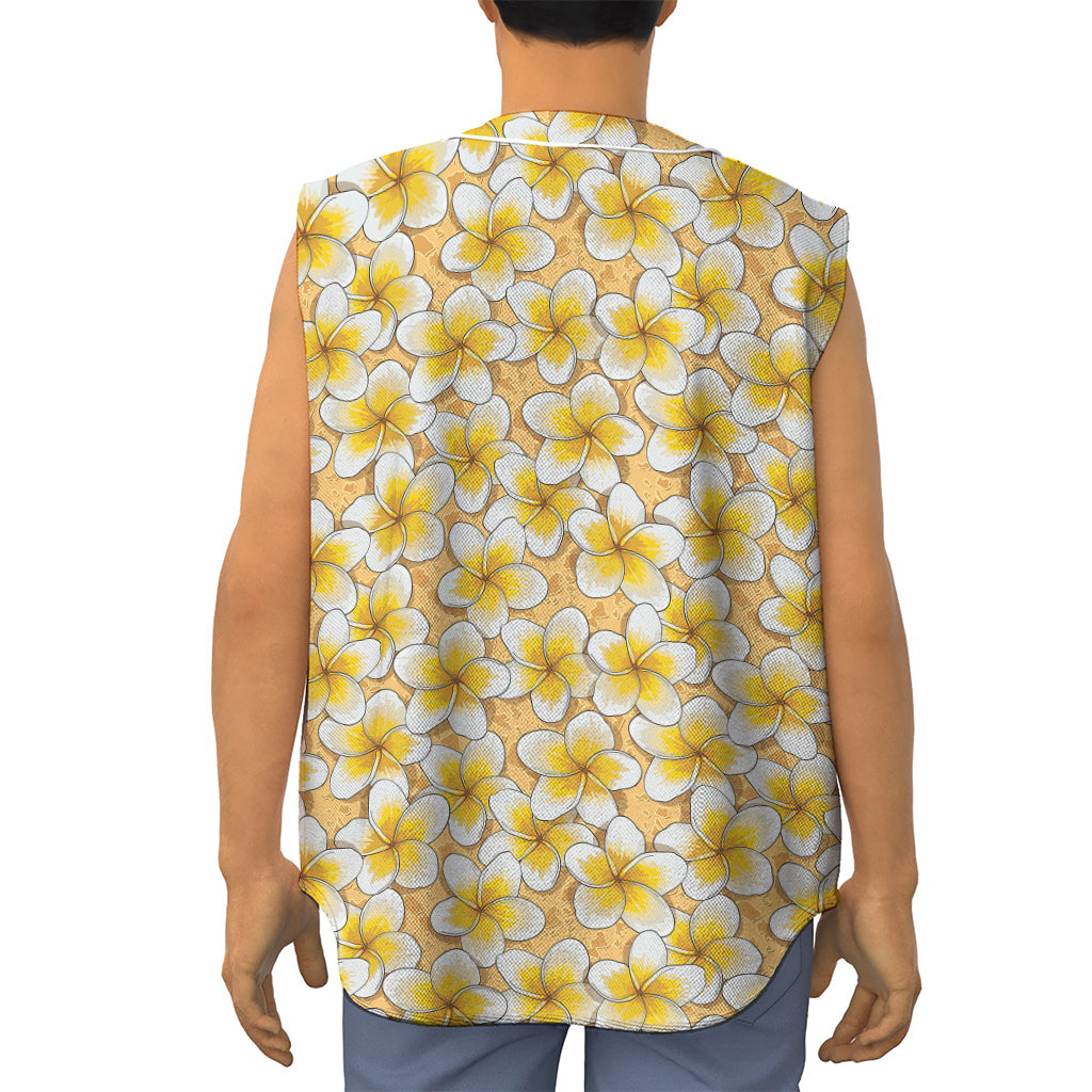 Frangipani Flower Pattern Print Sleeveless Baseball Jersey