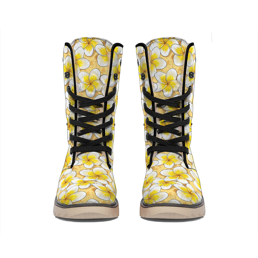 Frangipani Flower Pattern Print Winter Boots
