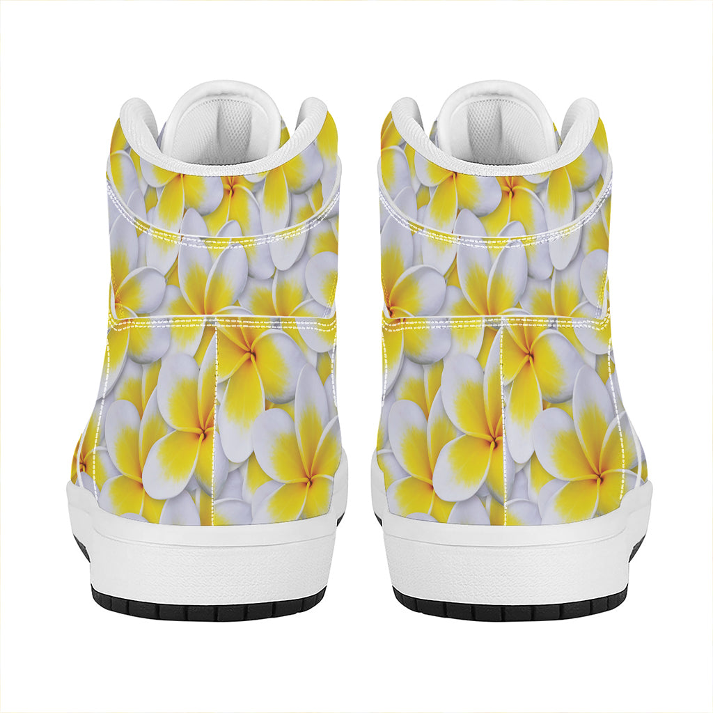 Frangipani Flower Print High Top Leather Sneakers
