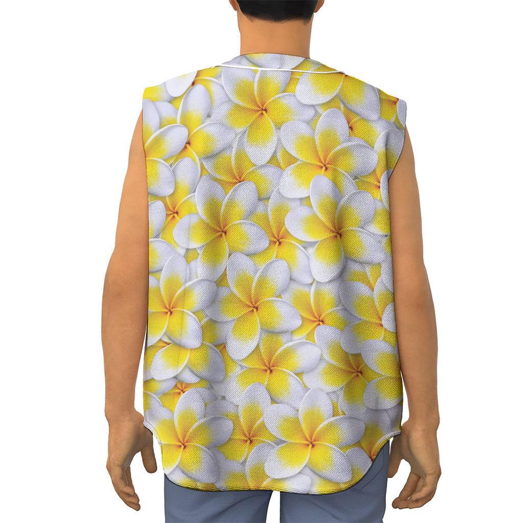 Frangipani Flower Print Sleeveless Baseball Jersey