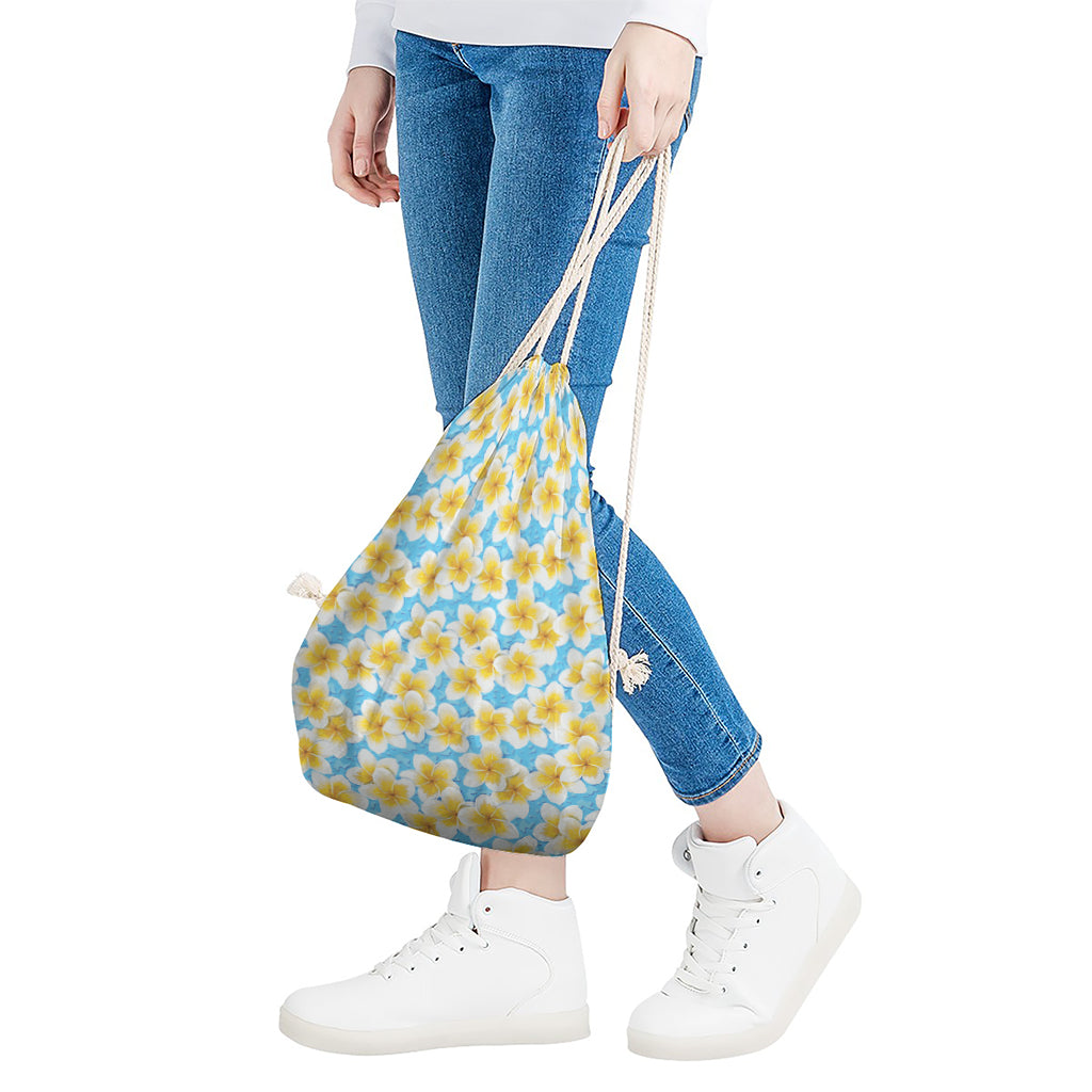 Frangipani On The Water Pattern Print Drawstring Bag
