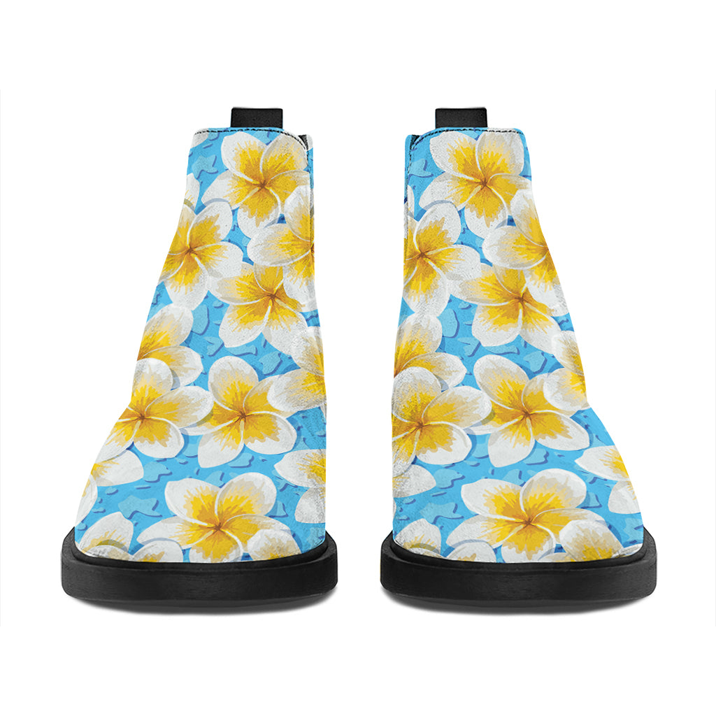Frangipani On The Water Pattern Print Flat Ankle Boots