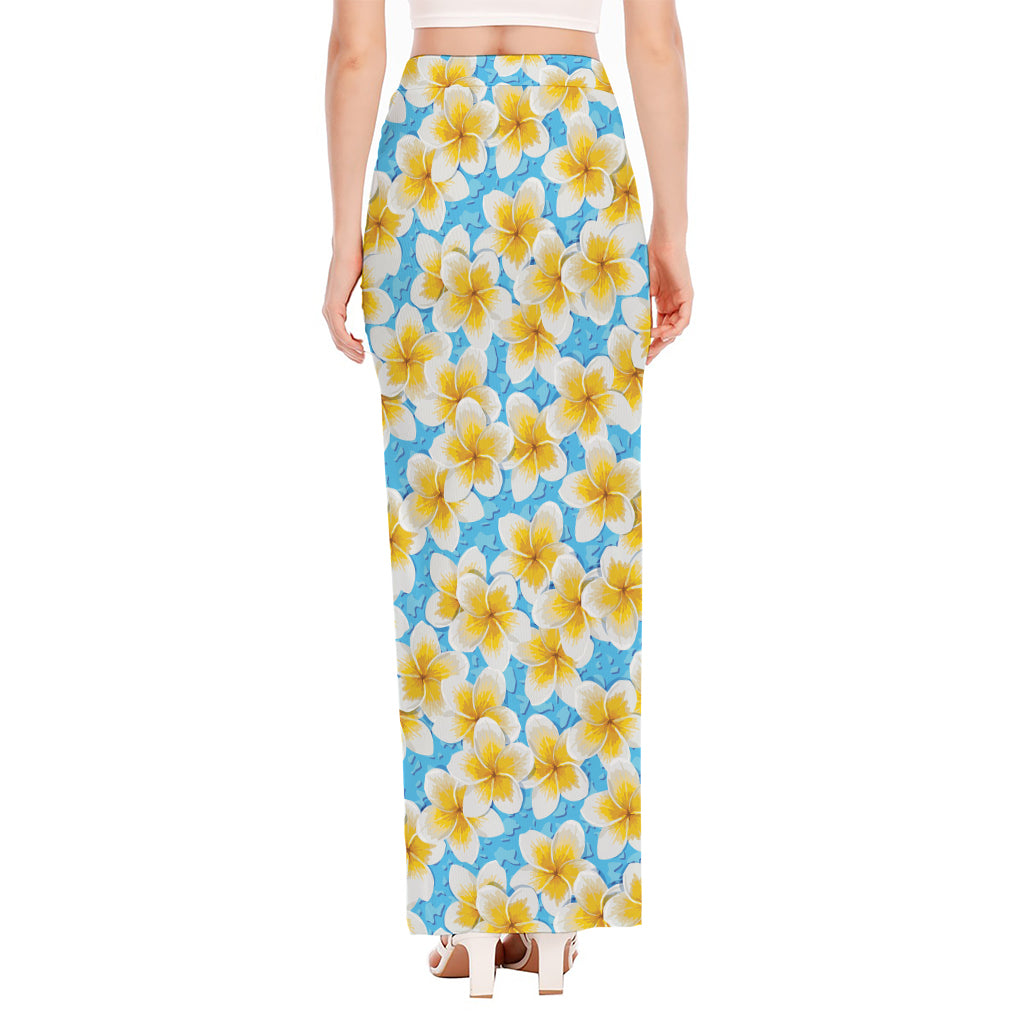 Frangipani On The Water Pattern Print High Slit Maxi Skirt