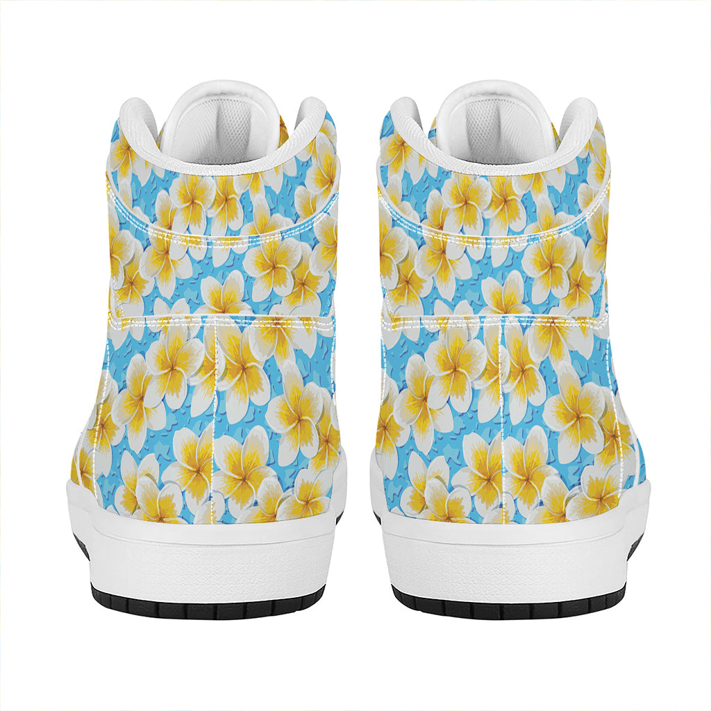 Frangipani On The Water Pattern Print High Top Leather Sneakers