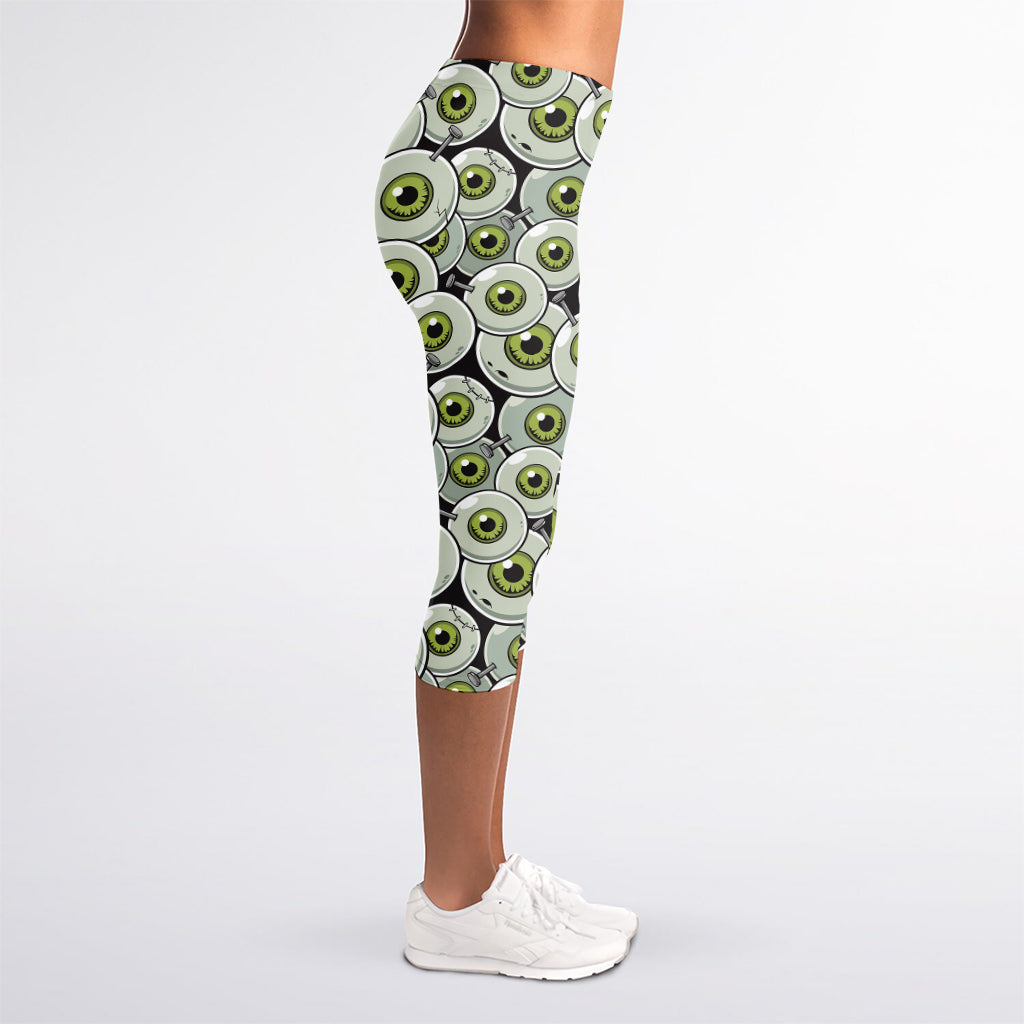 Frankenstein Eyeball Pattern Print Women's Capri Leggings
