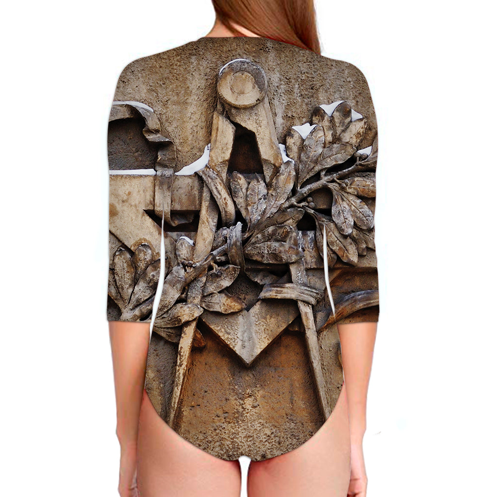 Freemasonry Emblem Print Long Sleeve Swimsuit