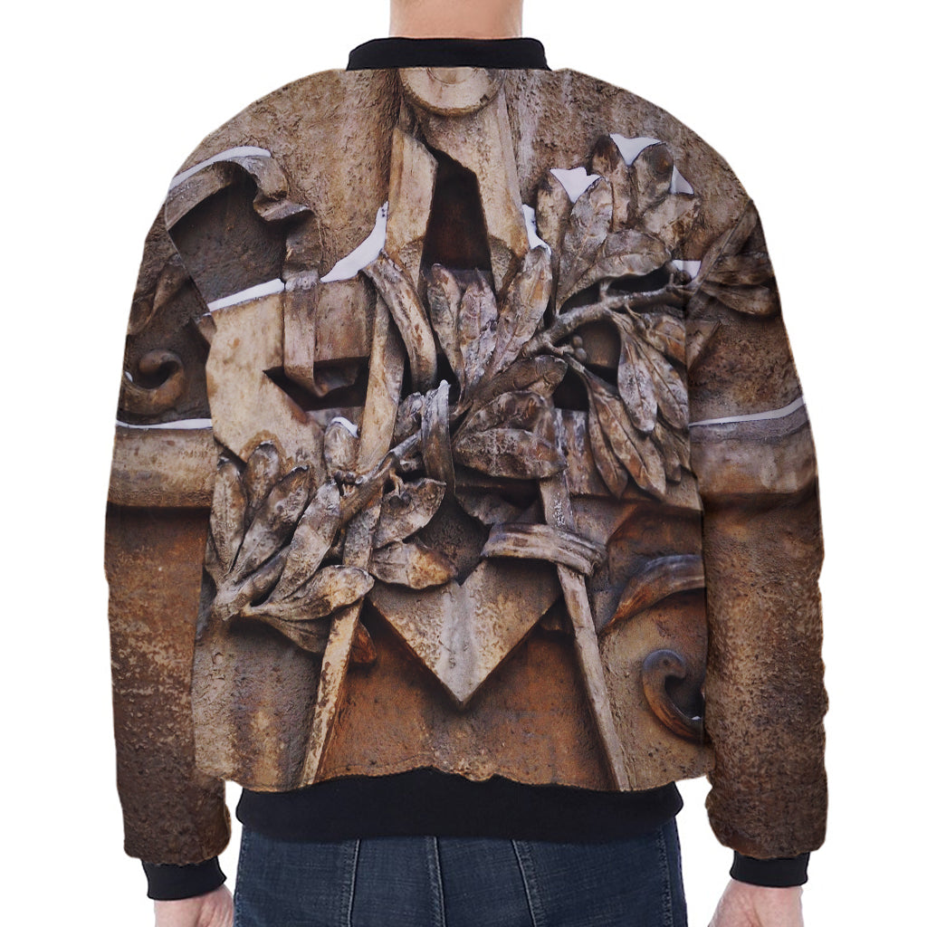 Freemasonry Emblem Print Zip Sleeve Bomber Jacket