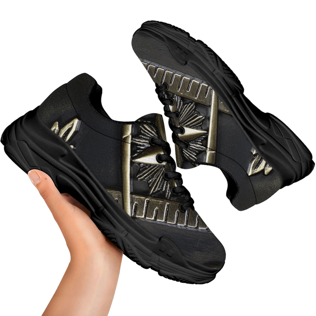 Freemasonry Medal Print Black Chunky Shoes