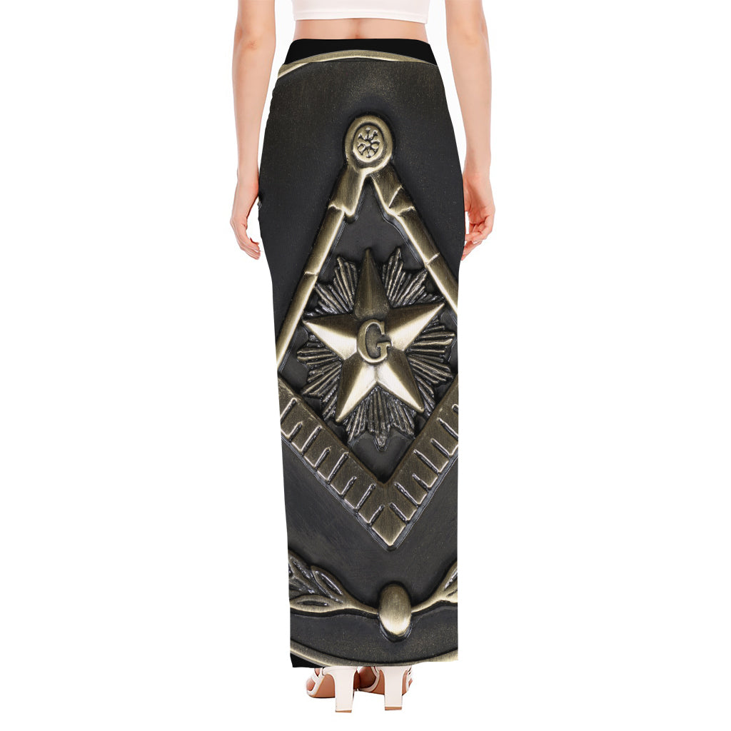 Freemasonry Medal Print High Slit Maxi Skirt