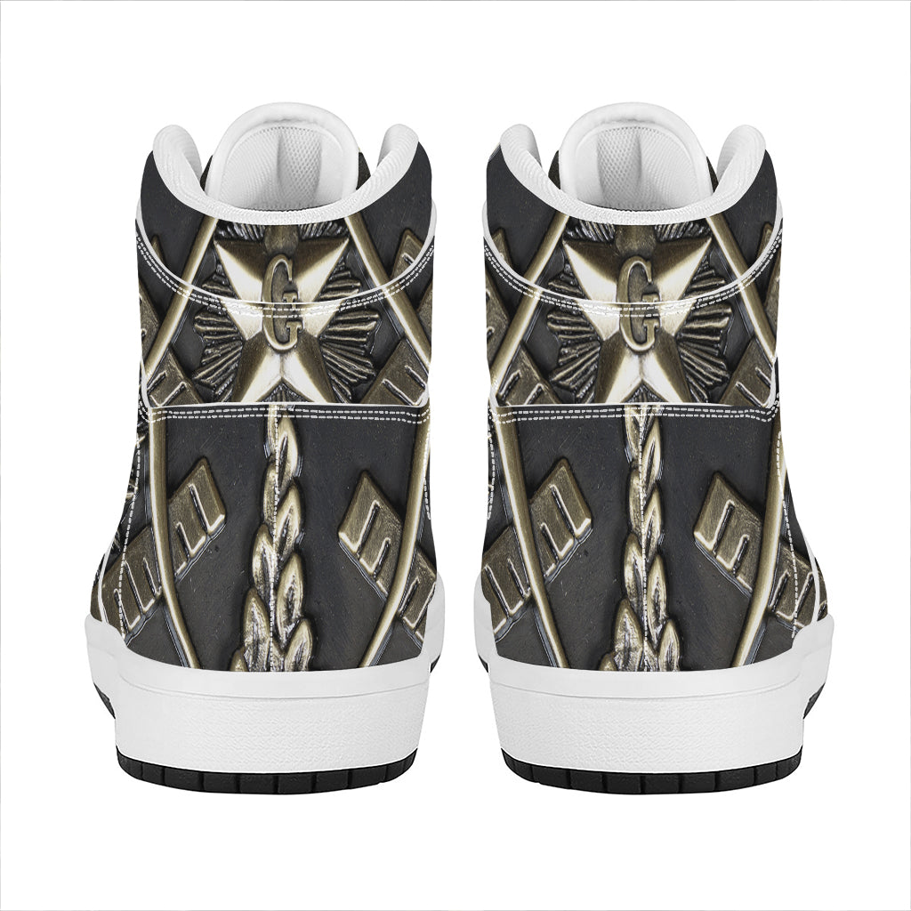 Freemasonry Medal Print High Top Leather Sneakers