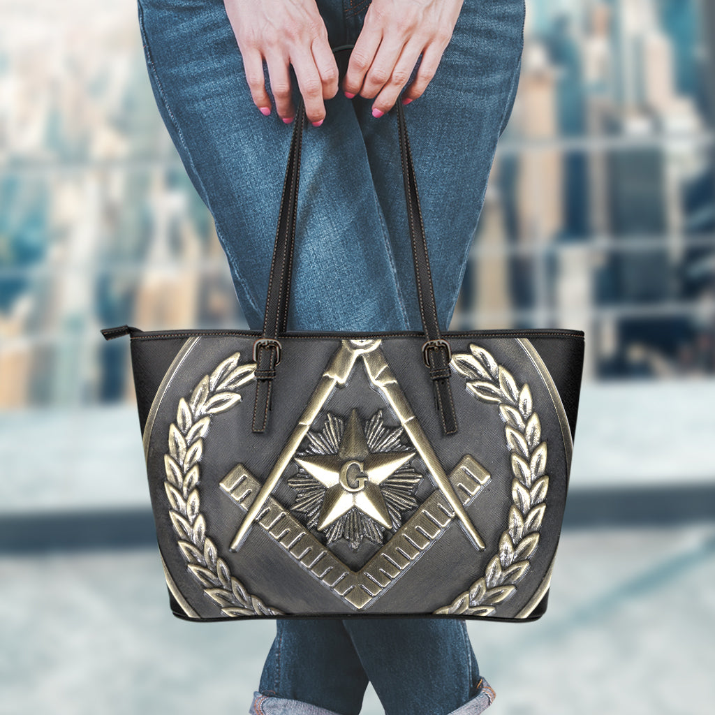Freemasonry Medal Print Leather Tote Bag