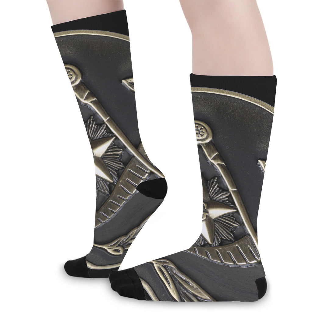 Freemasonry Medal Print Long Socks