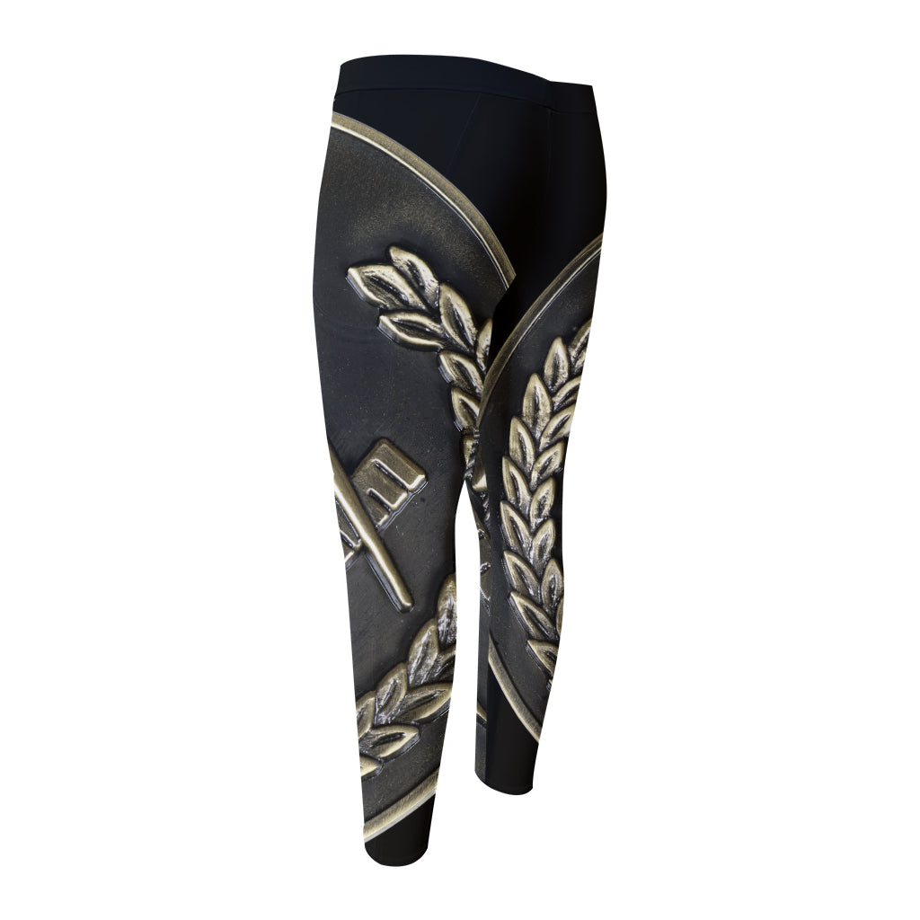 Freemasonry Medal Print Men's Compression Pants