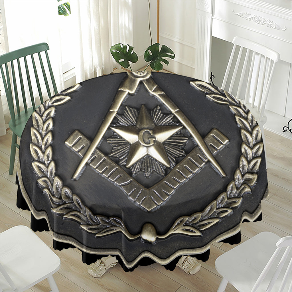 Freemasonry Medal Print Waterproof Round Tablecloth