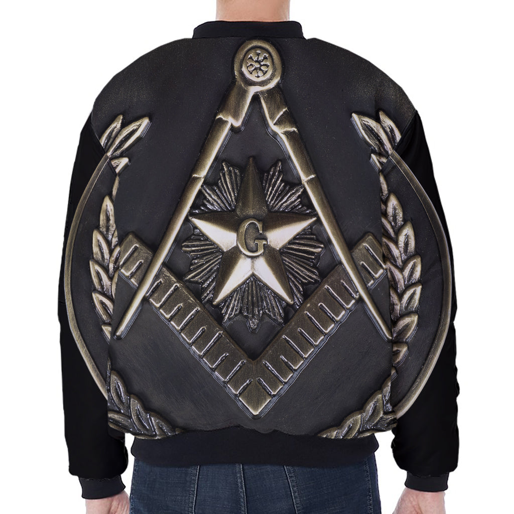 Freemasonry Medal Print Zip Sleeve Bomber Jacket