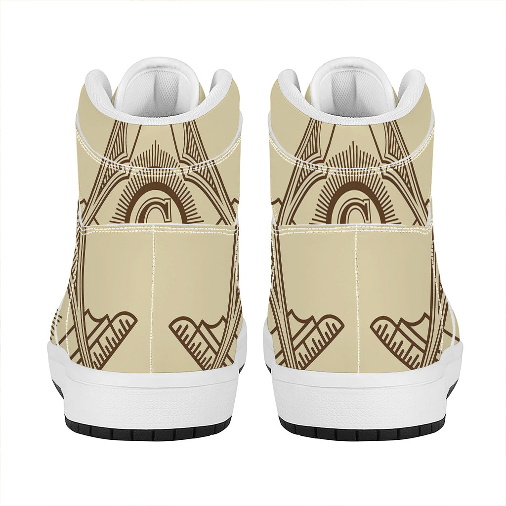 Freemasonry Symbol Print High Top Leather Sneakers
