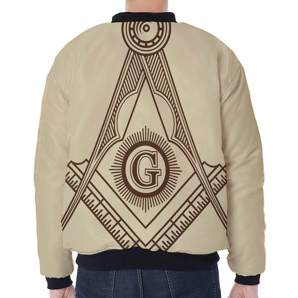 Freemasonry Symbol Print Zip Sleeve Bomber Jacket