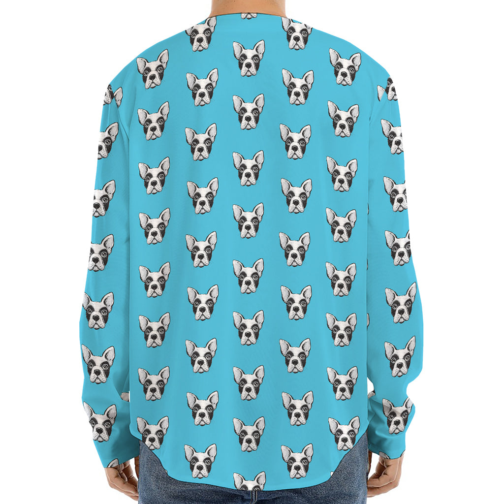 French Bulldog Faces Pattern Print Long Sleeve Baseball Jersey